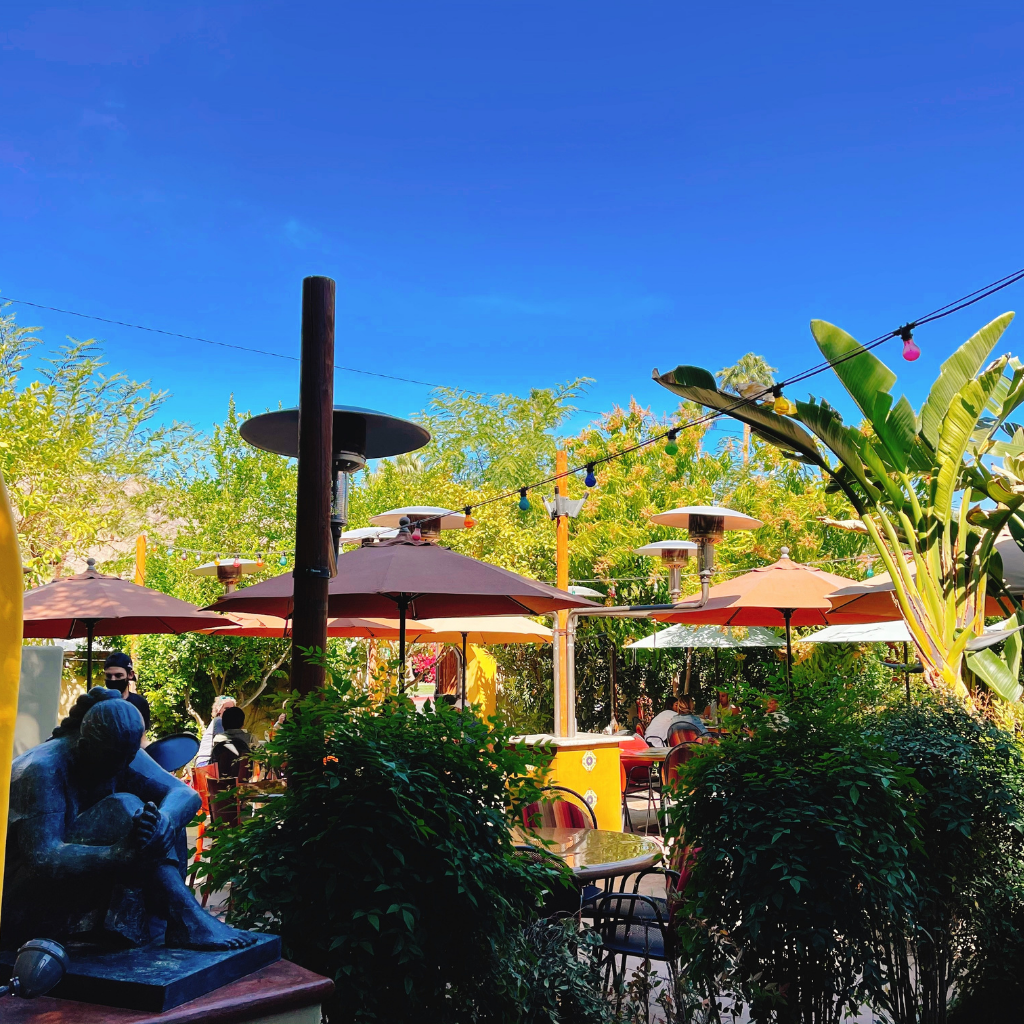 Outdoor dining at El Mirasol at Los Arboles in Palm Springs